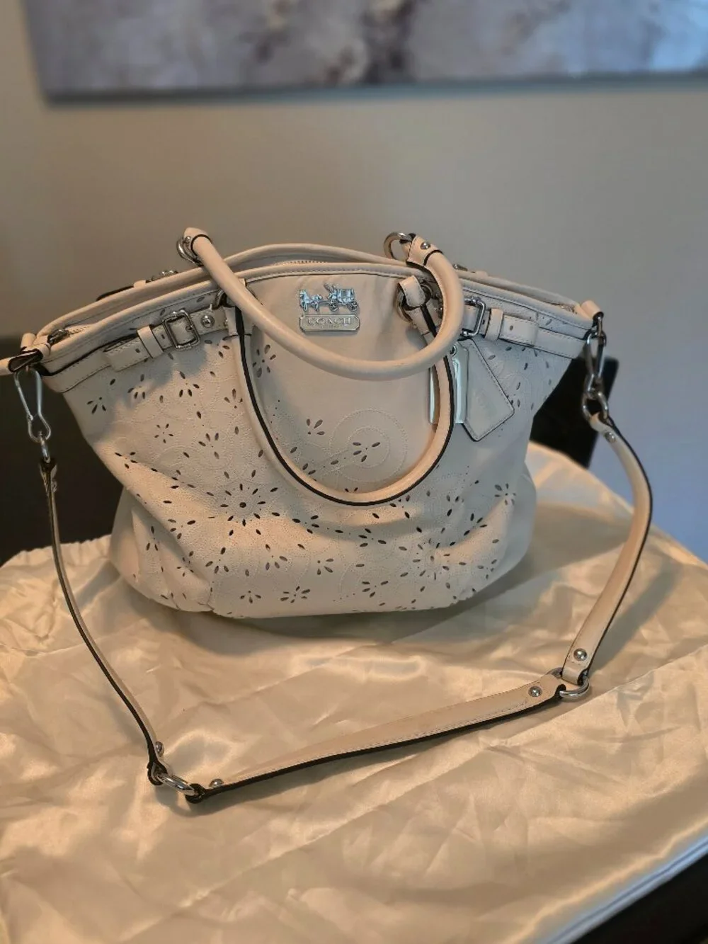 Leather Coach laser-cut large satchel